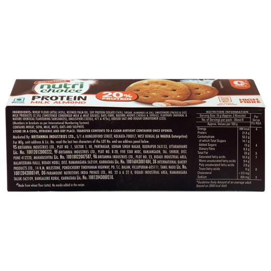 Britannia Nutri Choice Protein Milk Almond Biscuits 90 G