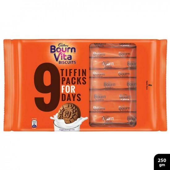 Cadbury Bournvita Biscuits Tiffin Pack 250 G (Pack Of 9)