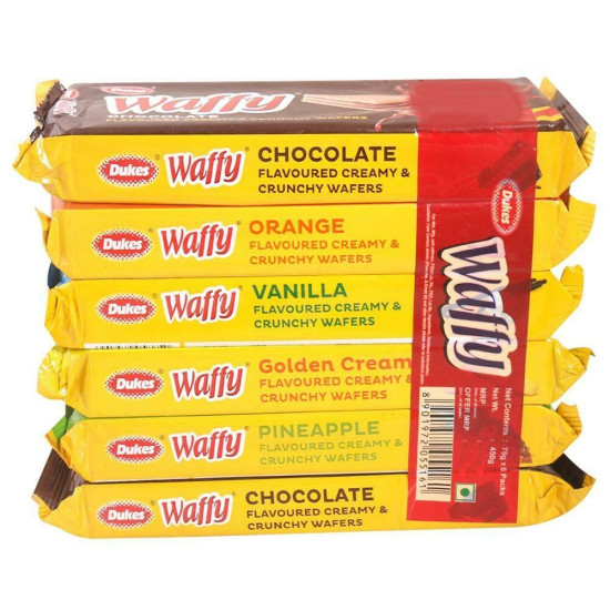 Dukes Waffy Creamy & Crunchy Wafers Assorted Pack 75 G (Pack Of 6)