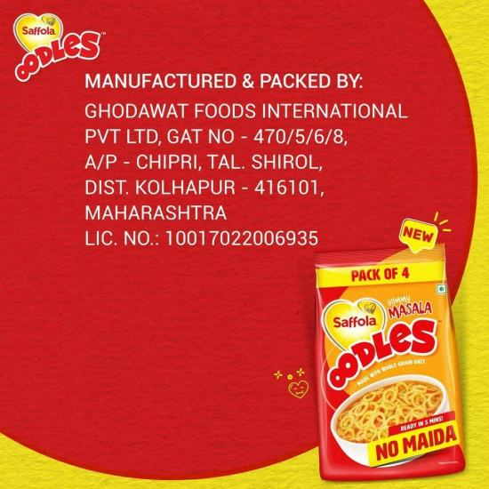 Saffola Oodles Yummy Masala Noodles 184 G (Pack Of 4)