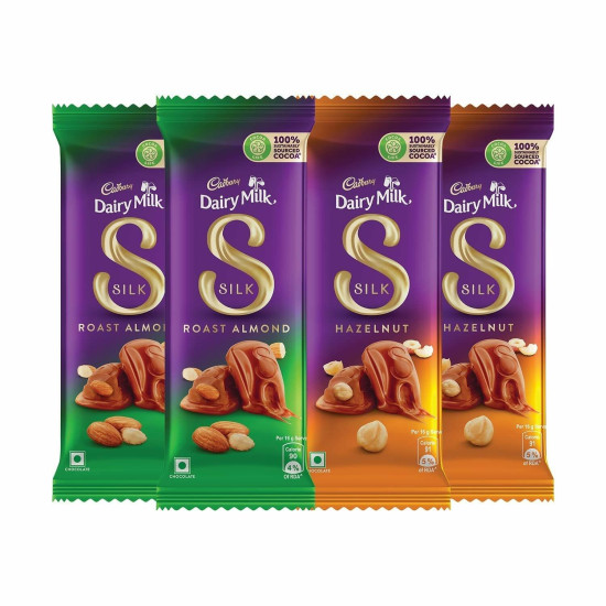 Cadbury Dairy Milk Silk Hazelnut 143 X 2 & Roast Almond 143G X 2 ,Pack Of 4