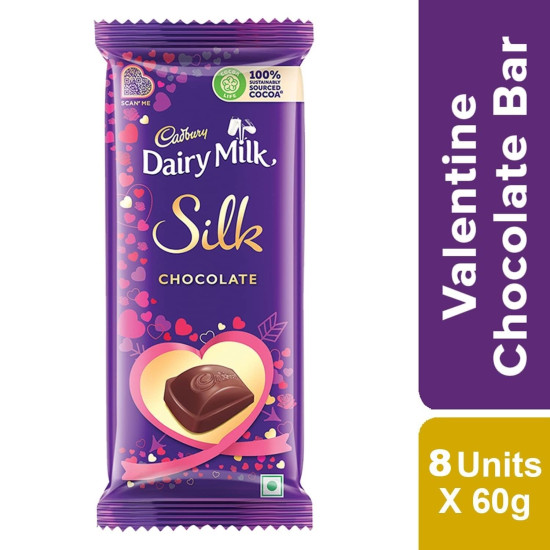 Cadbury Dairy Milk Silk Plain Valentine Chocolate, Bar 60G (Pack Of 8)