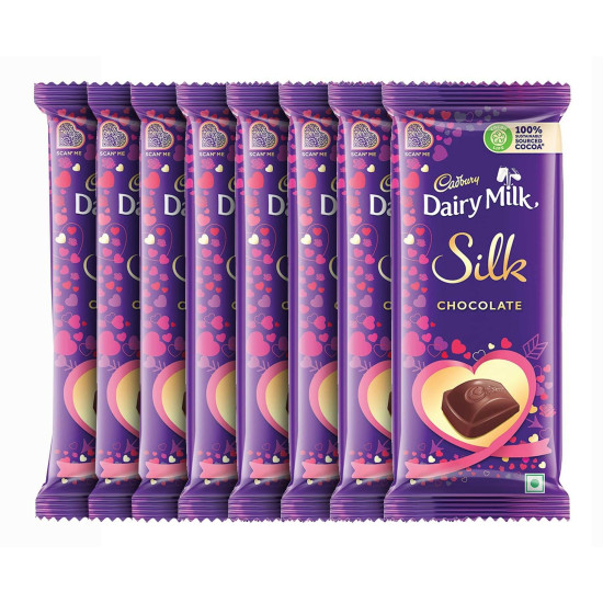 Cadbury Dairy Milk Silk Plain Valentine Chocolate, Bar 60G (Pack Of 8)