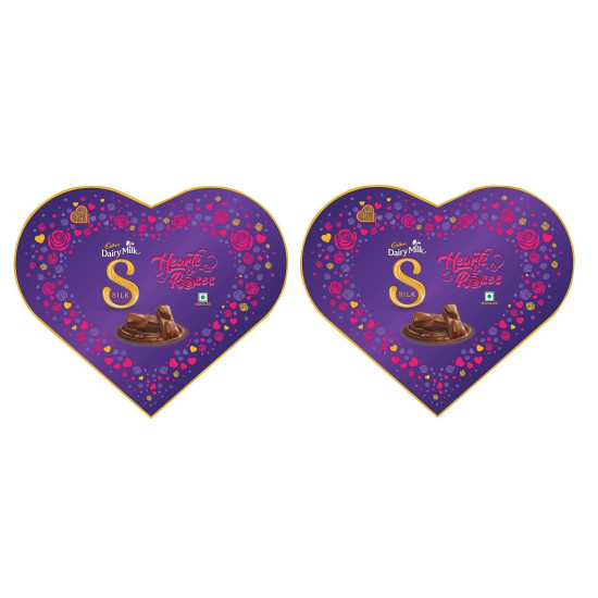 Cadbury Dairy Milk Silk Valentine Hearts And Roses Valentine Heart Shaped Chocolate Box Bars (153 G) Pack Of 2