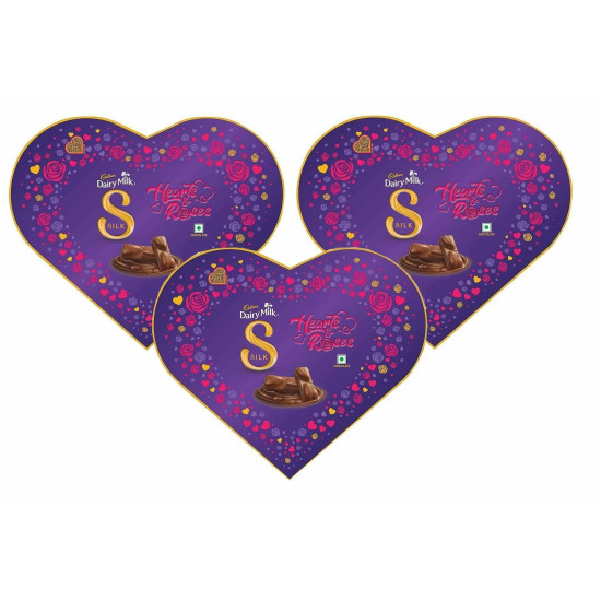 Cadbury Dairy Milk Silk Valentine Hearts And Roses Valentine Heart Shaped Chocolate Box Bars (153 G) X 3