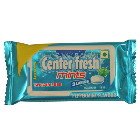 Center Fresh Mints 3 Layer Peppermint Sugarfree Lozenges 4.5 G (15 Pcs)