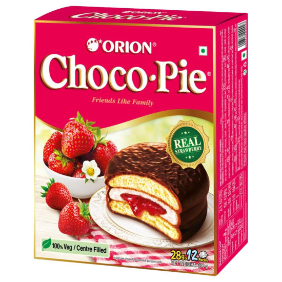 Orion Real Strawberry Centre Filled Choco-Pie 28 G (12 Pcs)