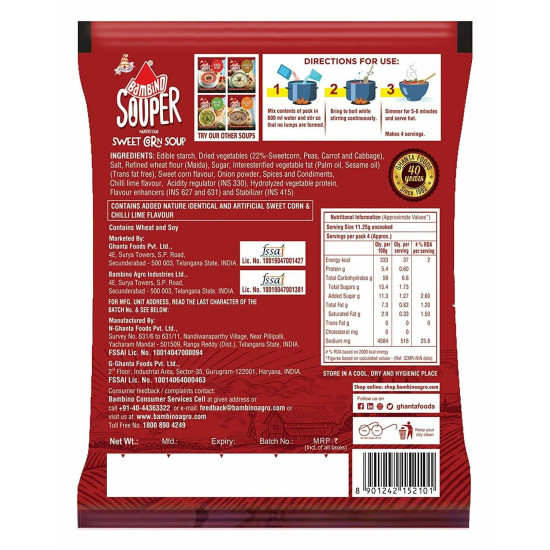 Bambino Sweet Corn Soup Powder 45G Pack Of 5 (Buy One Get One Free Offer 45Gms X 10 Packets)