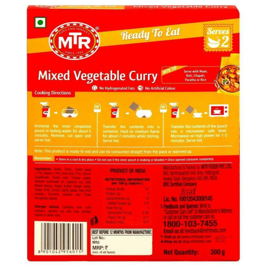 MTR Ready To Eat Mix Vegetable Curry 300 G