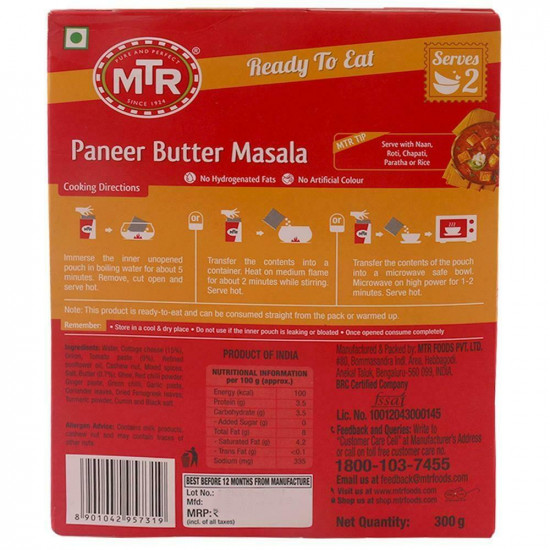 MTR Ready To Eat Paneer Butter Masala 300 G