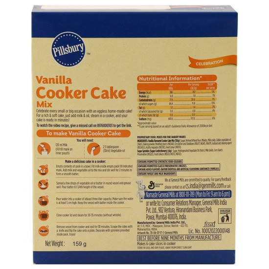 Pillsbury Eggless Vanilla Cooker Cake Mix 159 G