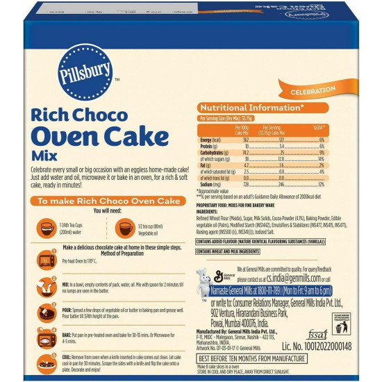 Pillsbury Oven Cake Mix, Rich Choco- Eggless, (Pack Of 4 - 270 Gm Each)