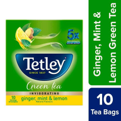 Tetley Ginger Mint And Lemon Green Tea Bags 10 Pcs - Rich Herbal Flavor