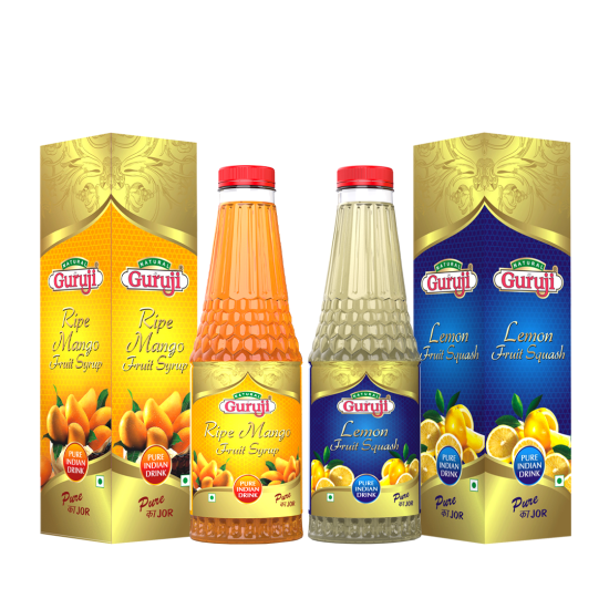 Natural Jai Guruji Ripe Mango & Lemon Fruit Syrup Each 750Ml (Pack Of 2)