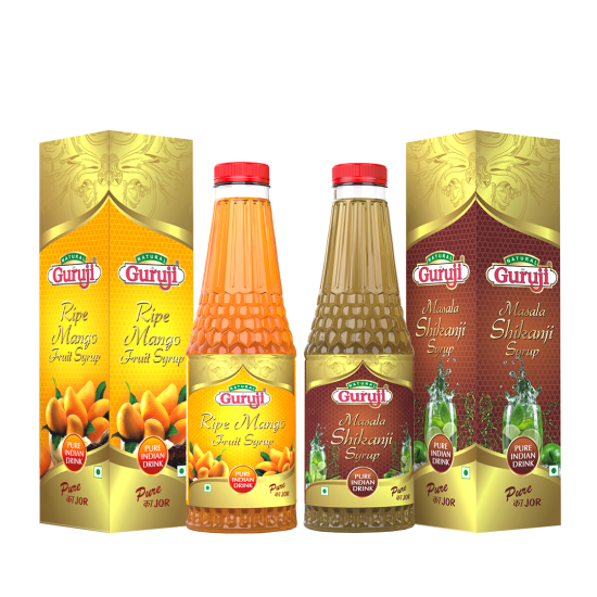 Natural Jai Guruji Ripe Mango & Masala Shikanji Fruit Syrup Each 750Ml (Pack Of 2)