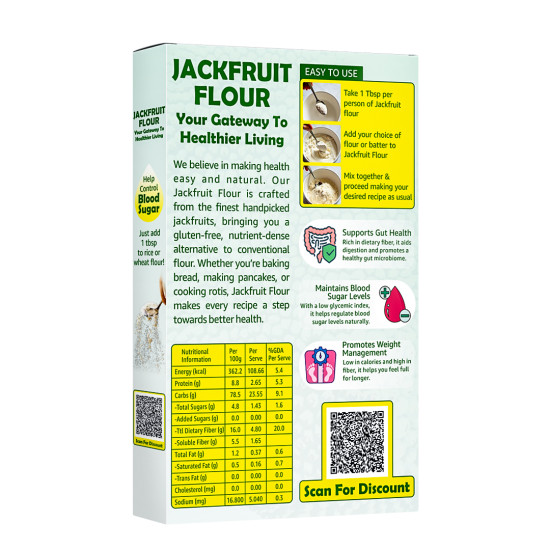 Jackfruit Flour – 100% Natural, Gluten-Free, Vegan Superfood – Ideal for Keto, Low-Carb & Diabetic Diets – 200g