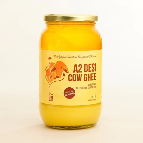 Isha Life Pure A2 Desi Cow Bilona Ghee 1 Litre | Made from Curd of Grass-Fed Desi Cows | Traditional Hand-Churned Ghee