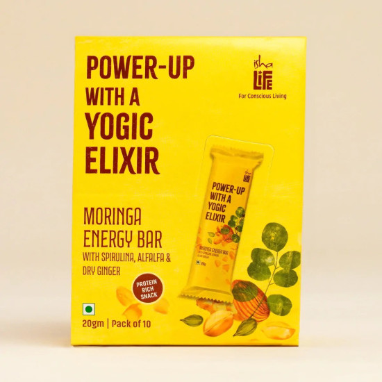 Isha Life Moringa Energy Bar Pack of 10 (20gm Each) | Ayurvedic Superfood Snack | Natural Protein & Energy Bar