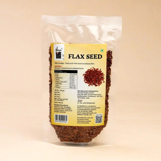 Isha Life Flax Seeds 100g | High in Omega-3, Fiber & Protein | Gluten-Free Superfood