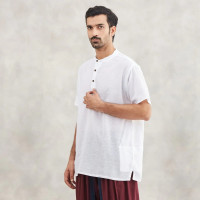 Isha Life Men’s Cotton Linen Kurta – Solid White | Organic & Sustainable Indian Wear