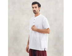 Isha Life Men’s Cotton Linen Kurta – Solid White | Organic & Sustainable Indian Wear