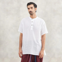 Isha Life Men’s Cotton Linen Kurta – Solid White | Organic & Sustainable Indian Wear
