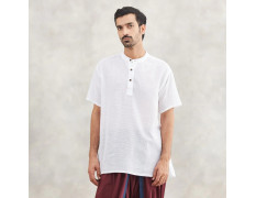 Isha Life Men’s Cotton Linen Kurta – Solid White | Organic & Sustainable Indian Wear
