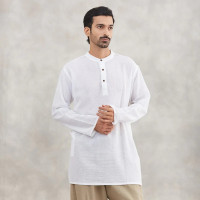 Isha Life Men’s Cotton Linen Kurta – Solid White, Full Sleeves | Organic Indian Wear 
