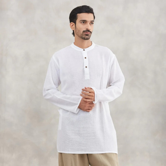 Isha Life Men’s Cotton Linen Kurta – Solid White, Full Sleeves | Organic Indian Wear Isha Life Men’s Cotton Linen Kurta – Solid White, Full Sleeves | Organic Indian Wear