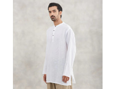 Isha Life Men’s Cotton Linen Kurta – Solid White, Full Sleeves | Organic Indian Wear 