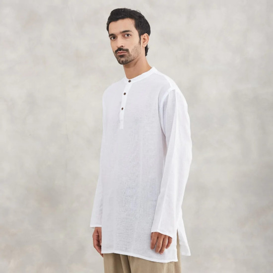 Isha Life Men’s Cotton Linen Kurta – Solid White, Full Sleeves | Organic Indian Wear Isha Life Men’s Cotton Linen Kurta – Solid White, Full Sleeves | Organic Indian Wear