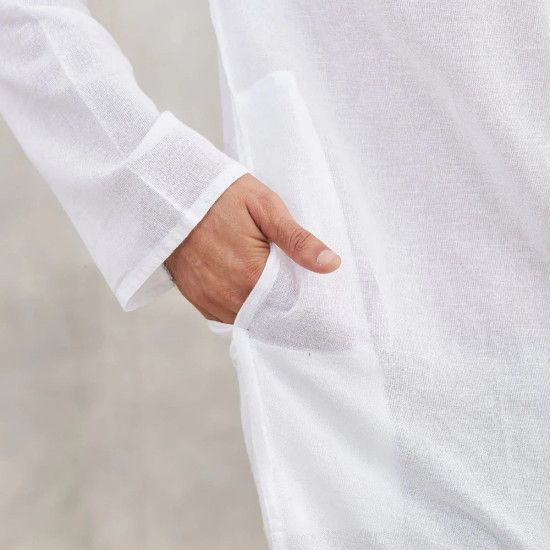 Isha Life Men’s Cotton Linen Kurta – Solid White, Full Sleeves | Organic Indian Wear Isha Life Men’s Cotton Linen Kurta – Solid White, Full Sleeves | Organic Indian Wear