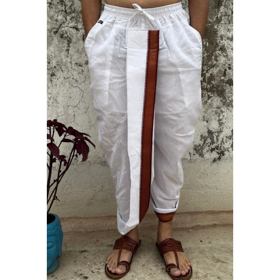 Vidyarthi Pure Cotton Readymade Dhoti with Two Zipper Pockets – Traditional Indian Men’s Wear Vidyarthi Pure Cotton Readymade Dhoti with Two Zipper Pockets – Traditional Indian Men’s Wear