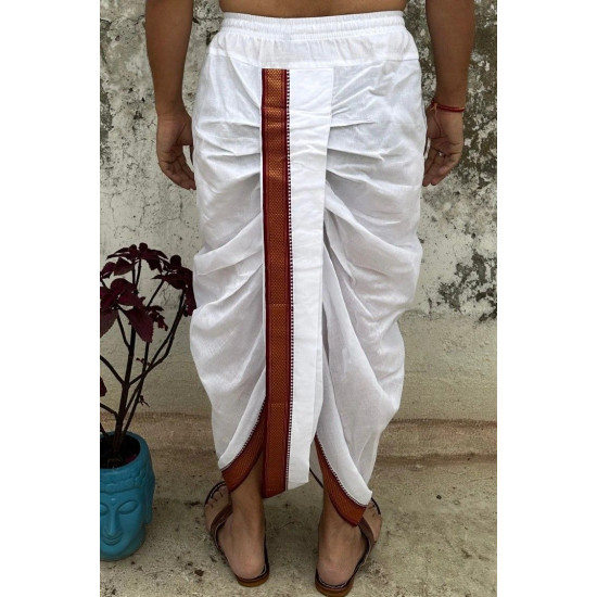 Vidyarthi Pure Cotton Readymade Dhoti with Two Zipper Pockets – Traditional Indian Men’s Wear Vidyarthi Pure Cotton Readymade Dhoti with Two Zipper Pockets – Traditional Indian Men’s Wear