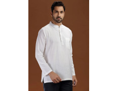 Vidyarthi White Handloom Cotton Full Sleeves Short Kurta for Men - Shop From India Get It Across The World