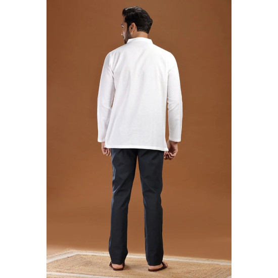 Vidyarthi White Handloom Cotton Full Sleeves Short Kurta for Men - Shop From India Get It Across The World Vidyarthi White Handloom Cotton Full Sleeves Short Kurta for Men - Shop From India Get It Across The World