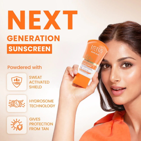 Lotus Herbals Safe Sun HydroActivated Sunscreen SPF 50+ PA+++ 50ml | Indian Sunscreen for Sale in USA – Bazaar5.com