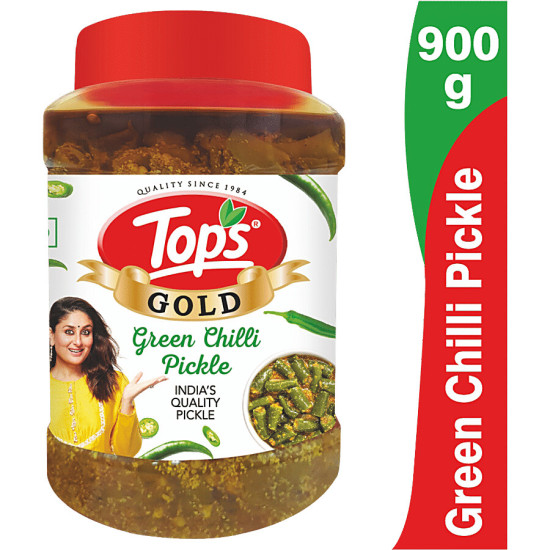 Tops Gold - Green Chilli Pickle, Intense Flavour, Traditional Taste 900 g