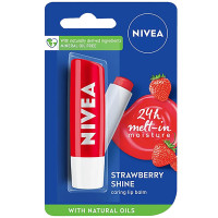 NIVEA Strawberry Shine Caring Lip Balm - With Natural Oils, 24 Hours Of Melt-In Moisture 4.8 g
