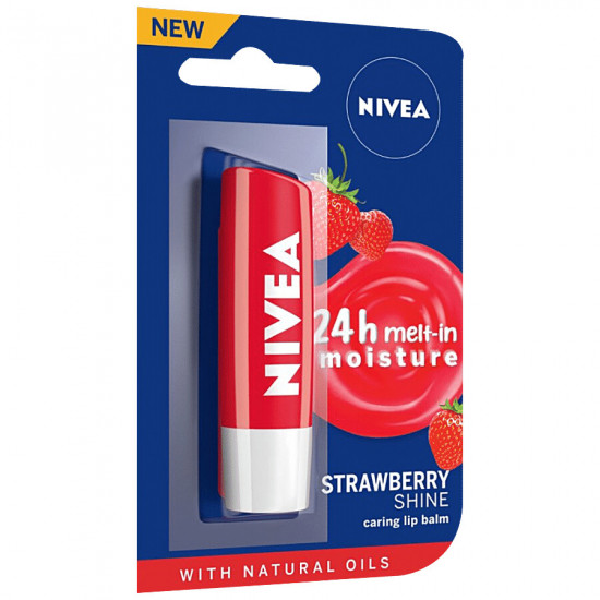 NIVEA Strawberry Shine Caring Lip Balm - With Natural Oils, 24 Hours Of Melt-In Moisture 4.8 g