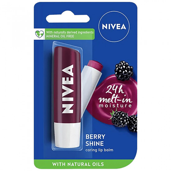 NIVEA Lip Balm, Blackberry Shine, 24h Moisture With Natural Oils, Ruby Red Shine & Berry Aroma 4.8 g