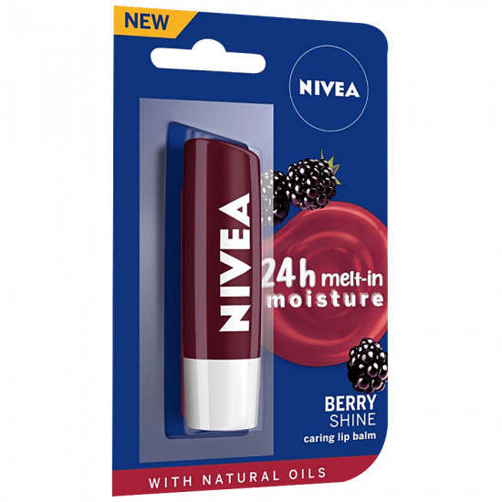 NIVEA Lip Balm, Blackberry Shine, 24h Moisture With Natural Oils, Ruby Red Shine & Berry Aroma 4.8 g