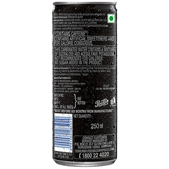 Pepsi Black Soft Drink - Max Taste, Zero Sugar(Diet) 250 ml