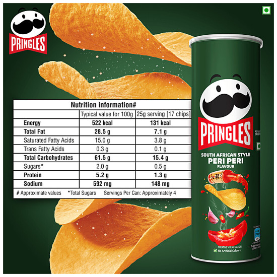 Pringles Potato Chips - Peri Peri Flavoured, Crunchy, Crispy 102 g