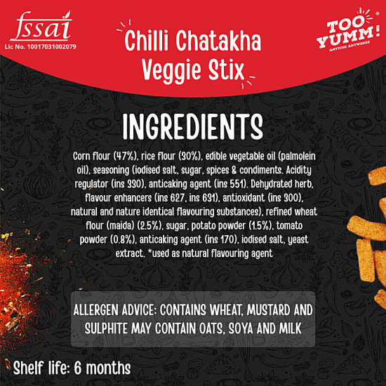 Too Yumm! Chili Chataka Flavour Veggie Stix Namkeen 75 g