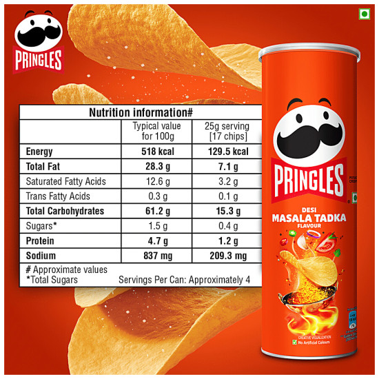 Pringles Potato Chips - Desi Masala Tadka Flavour, Crunchy & Crispy 102 g