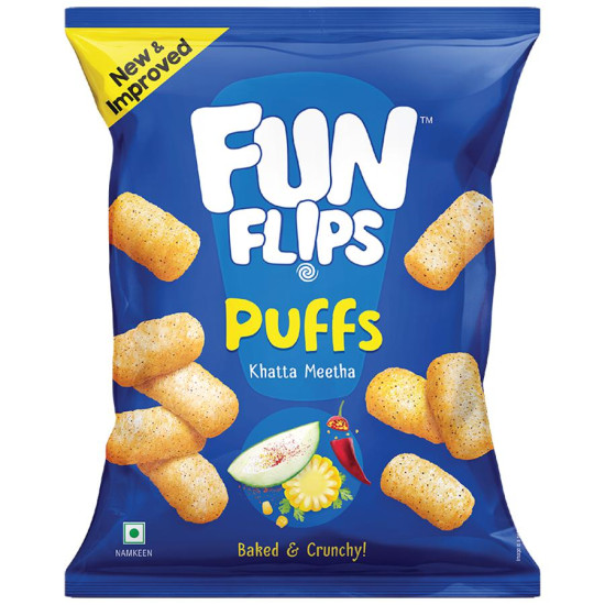 Fun Flips Puffs - Khatta Meetha, Baked & Crunchy, Delicious Flavours, 35 g