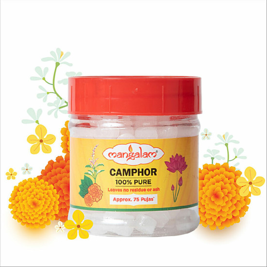 Mangalam Pure Camphor - Leaves No Residue & Ash, Purifies Ambience, For Pooja, Aromatherapy 50 g