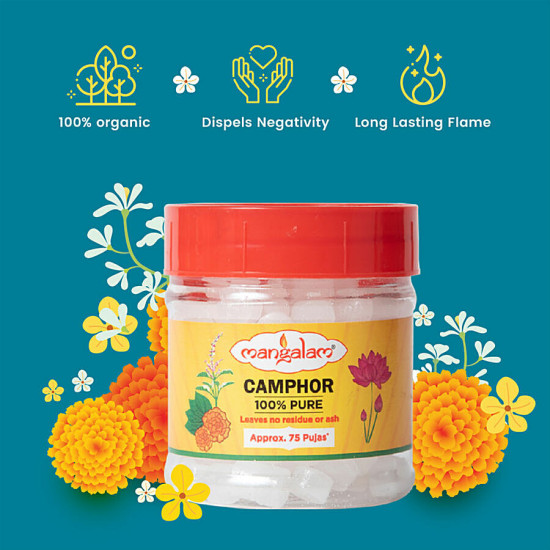 Mangalam Pure Camphor - Leaves No Residue & Ash, Purifies Ambience, For Pooja, Aromatherapy 50 g