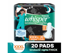 Whisper  Bindazzz Nights Sanitary Pads - Wider Back, Up To 0% Leak, Provides All Night Protection, XXXL 20 pcs